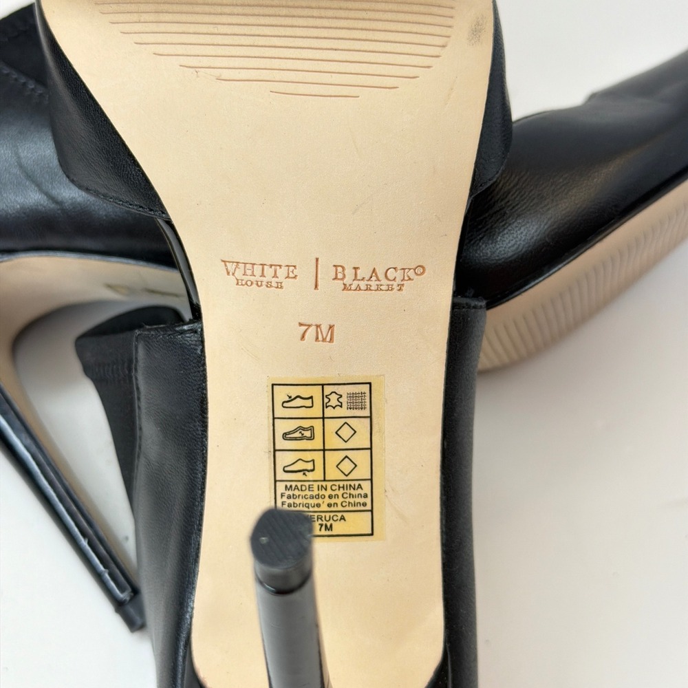 White House Black Market Black Leather Pointed Toe Mule Stiletto Heels 7M - Picture 8 of 8